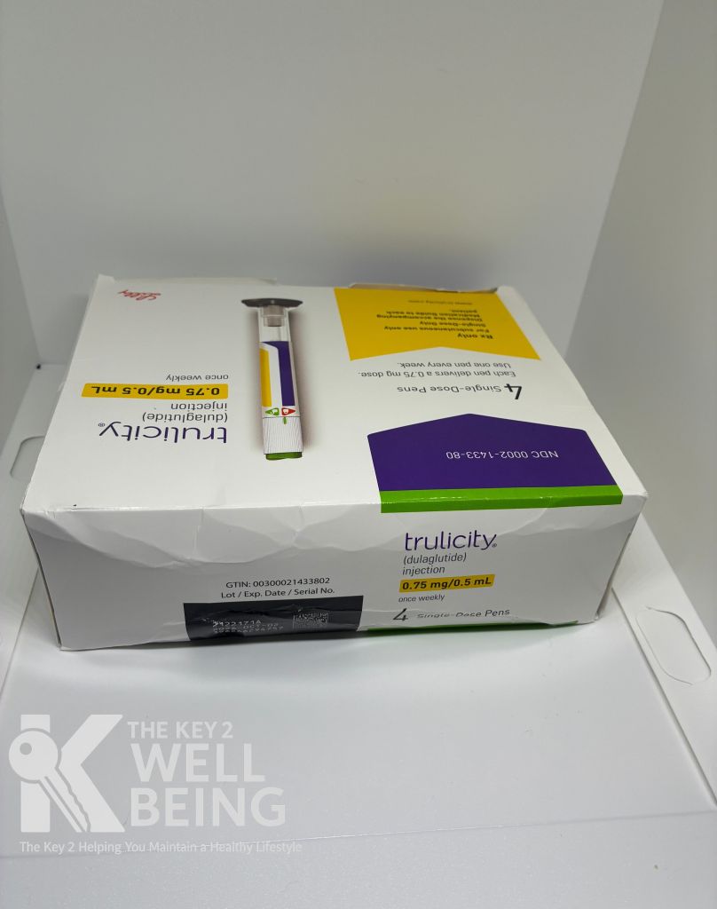 Crushed and creased Trulicity dulaglutide injection box — example of damaged pharmaceutical packaging rejected by diabetic supply buyback programs